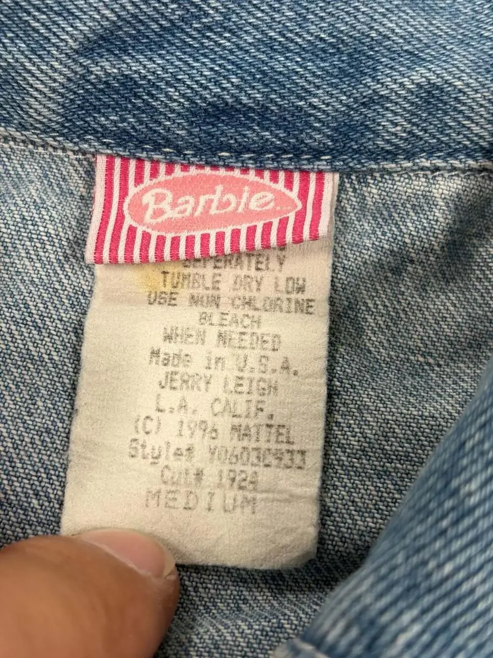 Vintage 1997 Mattel Barbie Embroidered Denim Jacket Girls